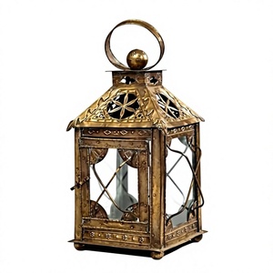 Lanterne à bougie en verre ambré marocain, style vintage, avec dôme ajouré, porte-bougie chauffe-plat, décoration de table de mariage et de la maison - Product Image 5