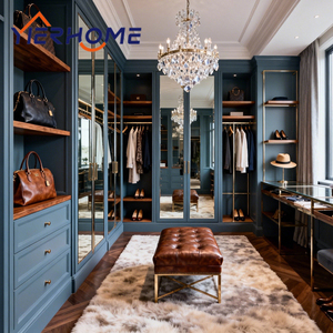 Armoire de luxe YIERHOME bleu côtier |   Armoire îlot avec miroir de <span class=keywords><strong>dressing</strong></span>, portes en panneaux de particules + MDF - Product Image 2