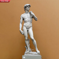YOUFINE Statue de David de Michel-Ange sculptée à la main en marbre, Art déco européen pour l'extérieur, Sculpture classique célèbre grandeur nature