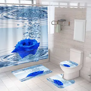 Ensembles de salle de bain OEM avec rideaux Polyester Flower Series Impression numérique 3D Ensemble de rideau de douche pour salle de bain