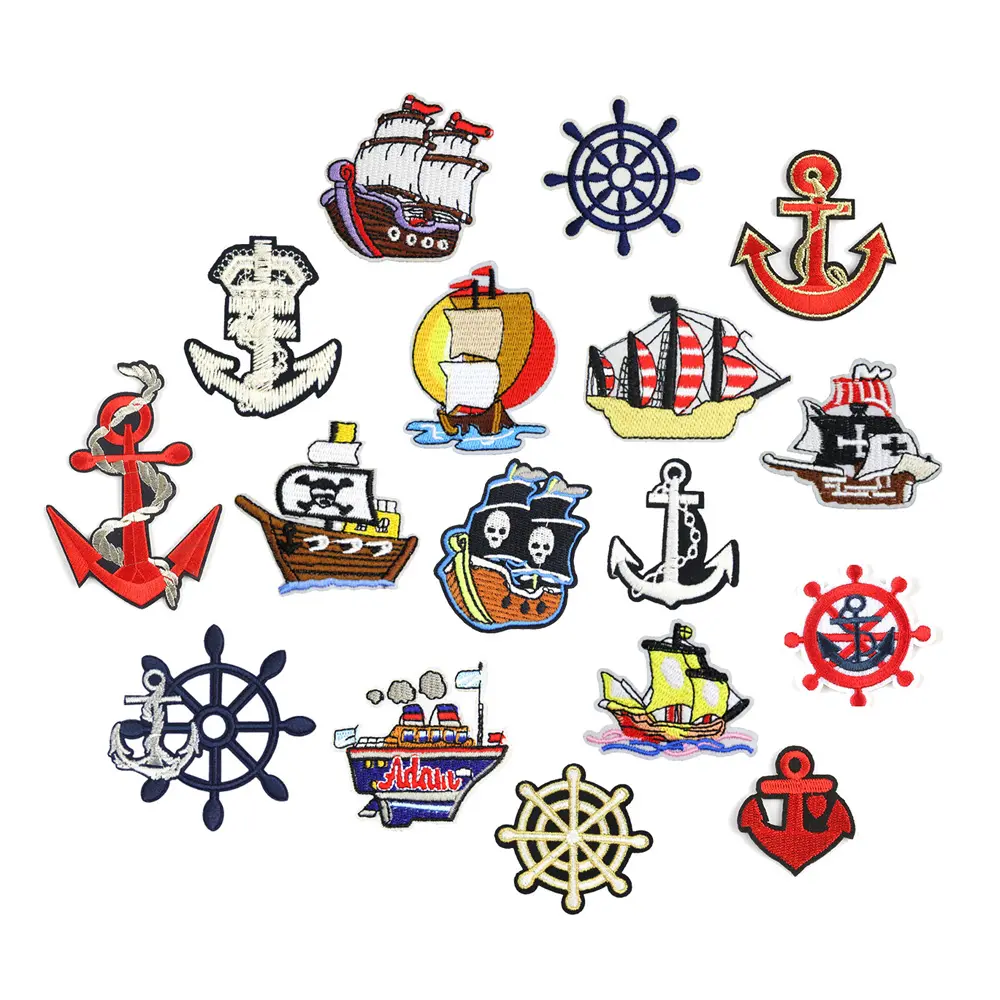 New sea navigation sail boat anchor timone design iron on ricamo patch per la decorazione di gioielli del telefono