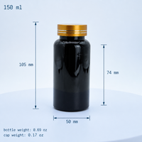 Flacon en plastique PET de 150 ml avec bouchon à vis en aluminium doré, conteneur vide pour capsules, comprimés, vitamines, emballage