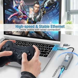 4-in-2-multiport-usb-hub USB Type-C Auf Ethernet Adapter, USB 3.0 Hub MIT 1000 Mbit/S Gigabit RJ45 LAN NE - Product Image 5