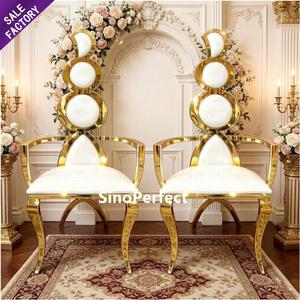 Outdoor Garden Bride and Groom Wedding Ceremony <b>Chairs</b> Luxury Gold Frame High Back Banquet <b>Chair</b> for Bride and Groom - Product Image 2