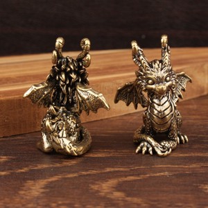 Ornement en bronze antique, statue de <span class=keywords><strong>dragon</strong></span> animal mythique chinois, figurines en cuivre, miniatures, presse-papiers en laiton, collection - Product Image 3