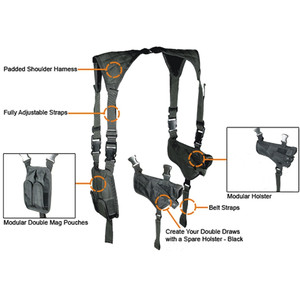 Funda táctica universal negra oculta para pistola con correa de hombro y 2 bolsillos para cargadores - Product Image 3