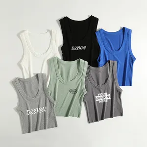 Baumwolle leer Fitness studio Tank Top benutzer definierte Stickerei Logo Bulk Sommer ärmellose gerippte Ernte Tank Tops Frauen