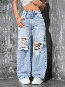 Pantaloni in Denim Casual Sexy Vintage da <span class=keywords><strong>donna</strong></span> 2026 pantaloni in Denim oversize a <span class=keywords><strong>vita</strong></span> <span class=keywords><strong>alta</strong></span> <span class=keywords><strong>Jeans</strong></span> elasticizzati con fori Skinny <span class=keywords><strong>Jeans</strong></span> taglie forti - Product Image 3