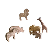 Jouets en bois d'animaux de la savane, animaux en bois faits à la main pour les tout-petits, jouets pour enfants, lion en bois, girafe, rhinocéros, 2 éléphants, zèbre