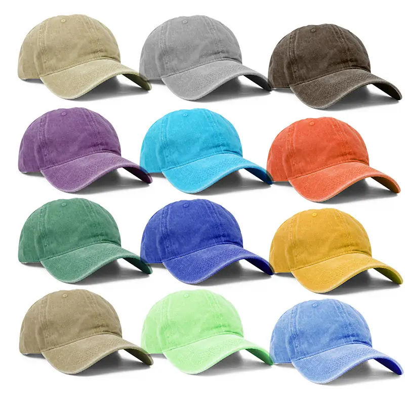 Holesale-Sombrero de papá personalizado bordado, gorra de béisbol desgastada de algodón desgastado sin estructura, 6 paneles