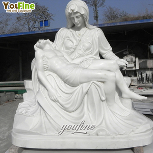 Statua della Pietà in Marmo Bianco a Grandezza Naturale, Scultura Religiosa da Esterno, Decorazione per Chiesa e Giardino Realizzata a Mano da Michelangelo - Product Image 5