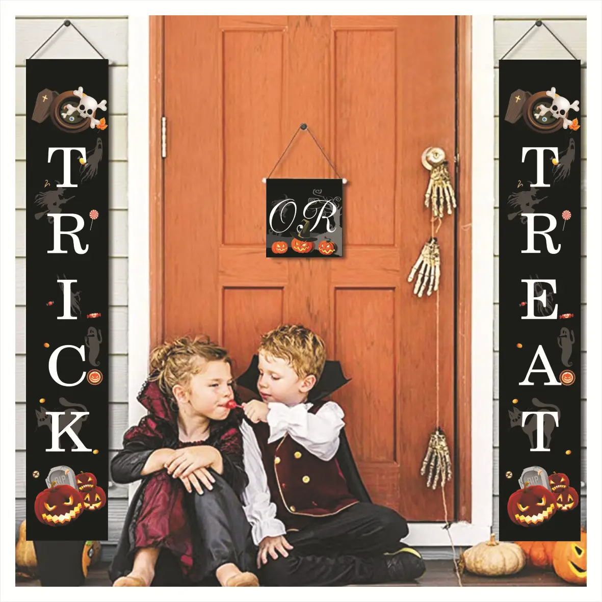 ป้ายฮาโลวีน Trick Or Treat 3ชิ้น,ป้ายแขวนสำหรับตกแต่งฮาโลวีนประตูหน้าบ้านระเบียงสำนักงานบ้าน