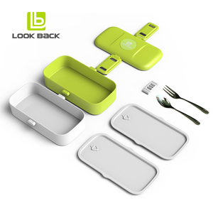 2020 mira atras <span class=keywords><strong>amazon</strong></span> rectángulo sellado de plástico caja de almuerzo con divisores y cubiertos de acero inoxidable - Product Image 6