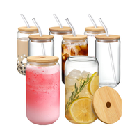 Verres à boire avec couvercles en bambou et pailles en verre, verres à bière, gobelets pour café glacé, idéaux pour cocktails et whisky