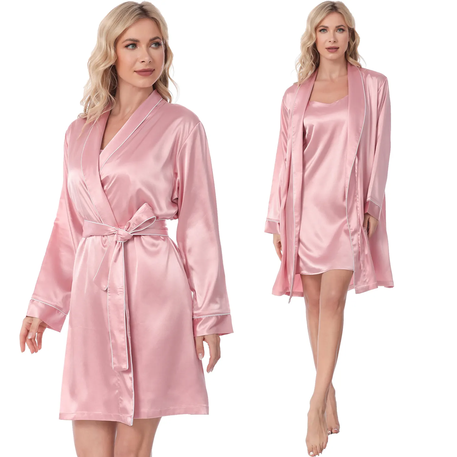 Wholesale Luxury Nightgowns Silky Robe Satin Sleepwear Collar Down Sleeping Dress Sets