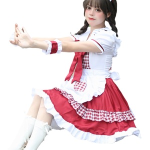 Lolita Maid Outfit Black Checkered Polyester Dress Set For Anime Cosplay Role Playing Summer 2023 - Product Image 5
