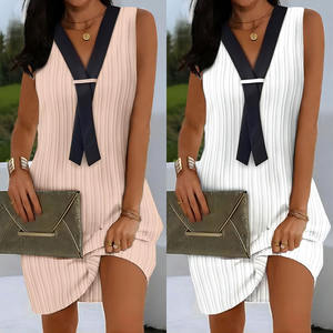 Dames Witte Geplooide Tankjurk 2023 Zomer Casual Kleurblokkerende Valse Stropdas Patch Vintage Losse Galajurken Voor Dames - Product Image 2