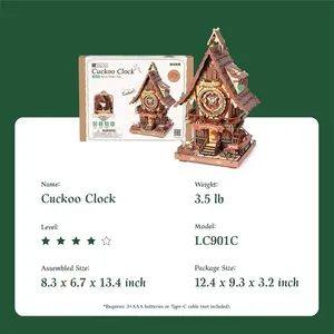 Kit de <span class=keywords><strong>puzzle</strong></span> <span class=keywords><strong>3D</strong></span> en <span class=keywords><strong>bois</strong></span> Horloge à coucou DIY, jouet fonctionnel avec oiseau, style Forêt-Noire pour adultes - Product Image 6