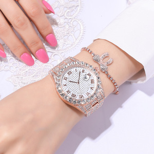 Montre-bracelet pour femme en acier inoxydable, édition coréenne, tendance, entièrement sertie de diamants, chiffres romains, rétro, résistante à l'eau, modèle complet, vente chaude - Product Image 2