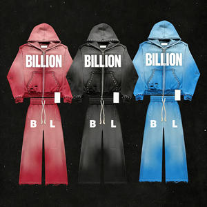 Conjunto Deportivo de Dos Piezas para Hombre, Otoño, Negro, Térmico, 340g, 100% Algodón, Sudadera con Capucha y Pantalones Jogger, Estilo Urbano, Casual, con Cierre - Product Image 1