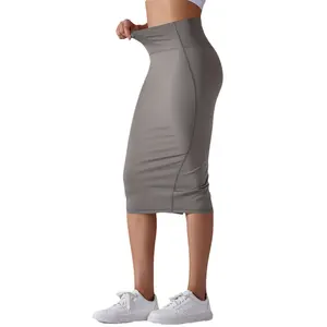 Casual Dress Skirt 2023 Women 1 Piece Sportswear Fitness High Waist Slit Mid-length Sports Soft Nylon and Spandex Plus Size