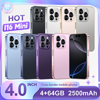 Producto Más Vendido al por Mayor, Mini Teléfono Móvil I16 4G/64GB 2500mAh, Mini Teléfono Inteligente con Doble Cámara, Pantalla IPS de 4 Pulgadas, Android