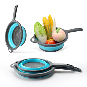 Foldable Colander With Handle Blue Plastic Fruit Vegetable <b>Drainer</b> Collapsible Strainer Kitchen <b>Sink</b> Basket - Product Image 1