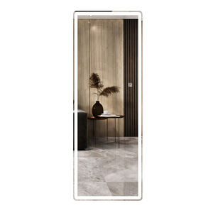<span class=keywords><strong>Miroir</strong></span> sur pied rectangulaire pleine longueur à cadre blanc étroit avec éclairage LED rétroéclairé, lumière halo et variateur tactile pour dressing - Product Image 6