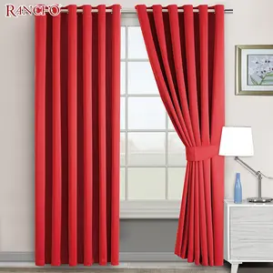 Factory direct sale blackout window curtain red color solid blackout fabric curtains for the living room blackout