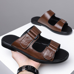 Sandalias de Cuero para Hombre, Antideslizantes, Negras, Talla 46-47, Moda Juvenil, Zapatos de Playa - Product Image 2