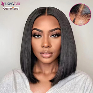Perruque Bob Brésilienne Naturelle Droite avec Dentelle Frontale Transparente, 13x4, Remy <span class=keywords><strong>Hair</strong></span>, 4x4, 200% de Densité - Product Image 1