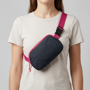 Unisex Waist <b>Sling</b> <b>Bag</b> for Men/Women Outdoor Hiking Denim & Nylon Waterproof with Metal Zipper and Logo Printing - Product Image 1