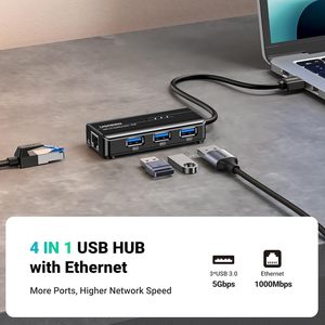 Adaptador <span class=keywords><strong>Ethernet</strong></span> UGREEN USB 3.0 Hub 10/100/1000Mbps con 3 Puertos USB 3.0 Externos para Laptop, PC, MacBook, <span class=keywords><strong>Mac</strong></span> <span class=keywords><strong>Mini</strong></span>, Surface, XPS - Product Image 2
