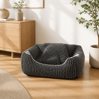 Lit orthopédique moderne pour animaux de compagnie, carré, en peluche, avec couverture à capuche, antidérapant, soutien optimal, lavable