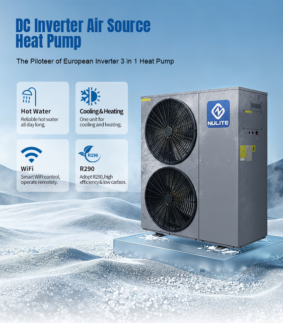 NULITE R290 3-in-1 Air Source Heat Pump Heating, Cooling & Hot Water, Smart WiFi Ideal for Home & Commercial Use