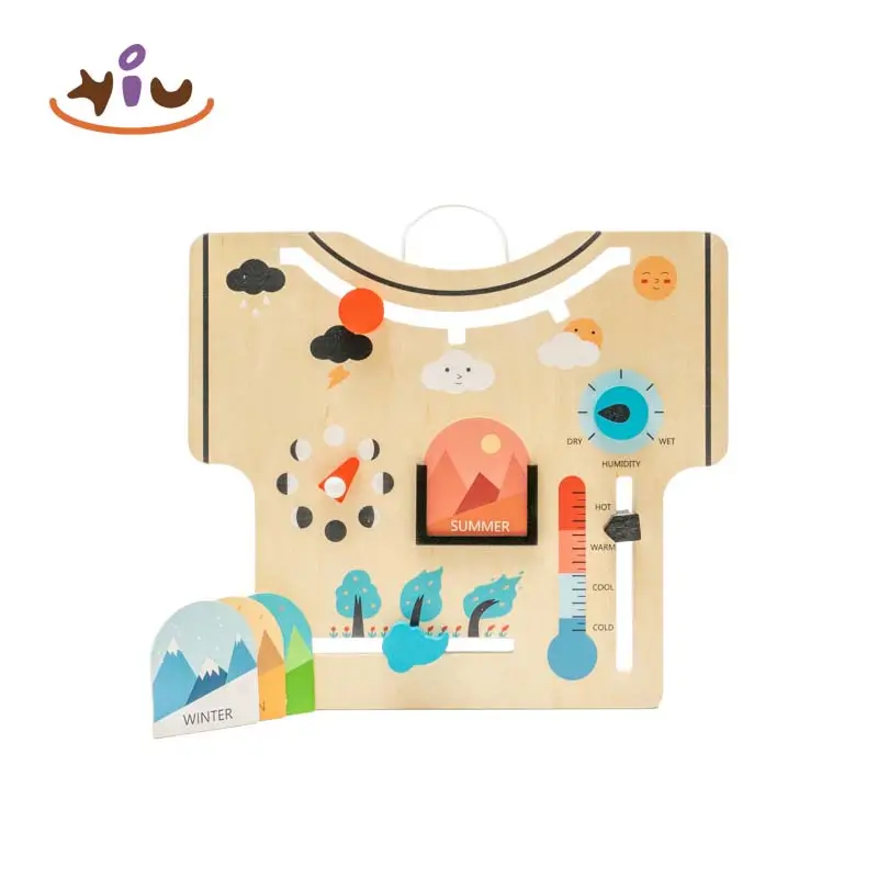 KIU Early Educational Learning Kids Clock Date Weather Chart Wooden Toys Weather Chart Games Toys Wooden Calendar Clock