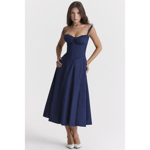 Abito Estivo da Donna <span class=keywords><strong>con</strong></span> Stampa Floreale, Spalline Sottili, Linea ad A, Bustier, Collo a Cappuccio, Incrocio e <span class=keywords><strong>Spacco</strong></span>, Lunghezza <span class=keywords><strong>Midi</strong></span> - Product Image 4