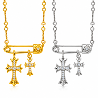 Collier croix ARNAN en laiton avec pendentif double croix épingle de sûreté, style vintage, unisexe, bijoux assortis pour couple, vente en gros, cadeaux d'anniversaire