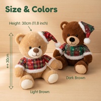 Boneka Beruang Teddy Plushie Natal Bermotif Kotak-kotak 25cm, 2 Warna Coklat Muda Coklat Tua, Bersertifikat BSCI dari Pabrik