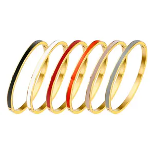 Fashion Jewelry Colorful Oil Drop Enamel Waterproof Gold Plated Stainless Steel Ladies Personalized 4MM 6MM Thin Bracelet Bangle