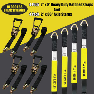 Reboque resistente do carro amarra para baixo Straps4 Pc 2 "X 8 'catraca correias + J-ganchos com Clip2" X 36' eixo correias quebrar a força - Product Image 3