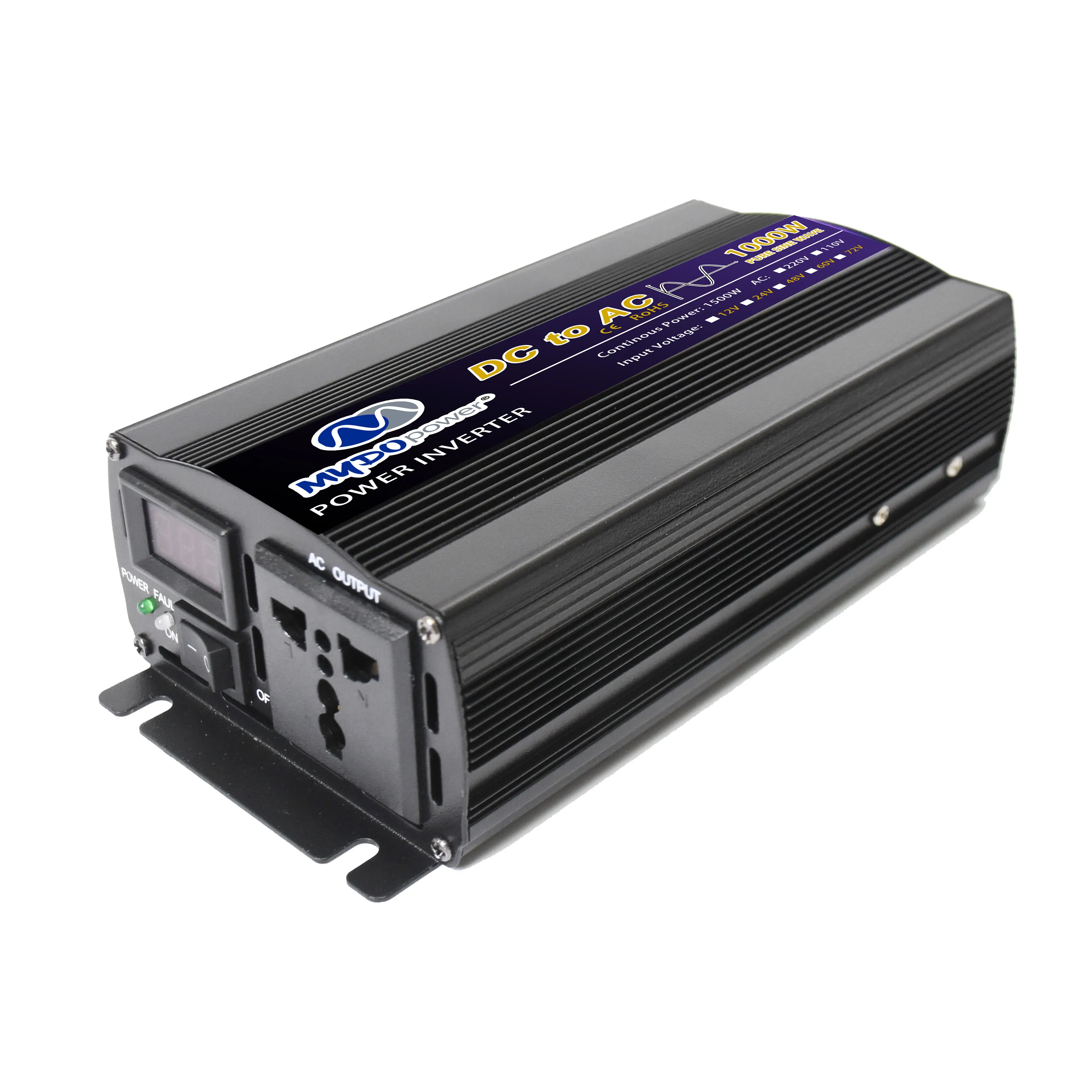 Inverter gelombang sinus murni, 1000W 12V 24V 48V 60V dc ke ac 220V 110V inverter off grid konverter dc ke ac