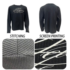 Tùy Chỉnh Màn Hình In 340gsm Nhiệt T-Shirts Thời Trang T-Shirt Chất Lượng Cao Drop Shoulder Waffle Đan Dài Tay Áo Áo Thun Cho Nam Giới - Product Image 3