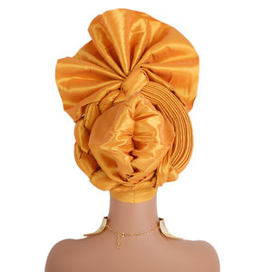 HZM-60945 Pañuelo Nigeriano para la Cabeza, Turbante Africano ASO Oke Gele, Preconfeccionado, Hecho a Mano, Gorro Turbante Africano para Fiesta - Product Image 3