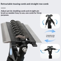 Brosses de toilettage pour animaux 3-en-1 multifonctionnelles en acier inoxydable avec manche, peigne écologique, couteau pliable et démêloir