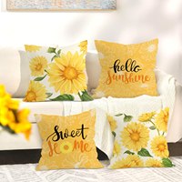 Lot de 4 housses de coussin carrées motif tournesol printemps-été, jaune soleil, avec fermeture éclair invisible, pour un intérieur douillet