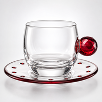 Ensemble de tasses à café en verre cristal de luxe avec poignée en pierres précieuses, élégant pour la maison, le café et les cadeaux