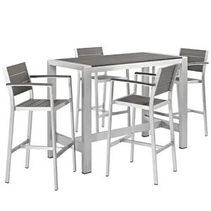 Meja Bar Set 5 Buah Teras Outdoor Aluminium Dining Set Bar Teras Outdoor Furniture