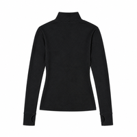 Haut de sport noir personnalisé à col roulé et manches longues avec trous pour les pouces, ajusté, couche de base performante, OEM, vente en gros