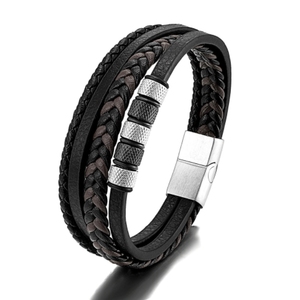 CUSTOM braided สร้อยข้อมือหนัง Simple สร้อยข้อมือหนังผู้ชายสีดำ - Product Image 3